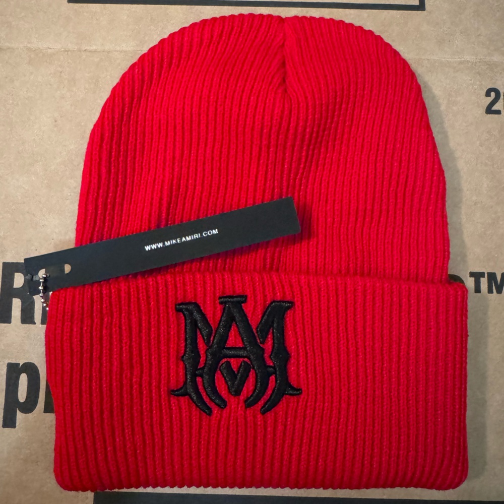 Red Knit Beanie with Logo